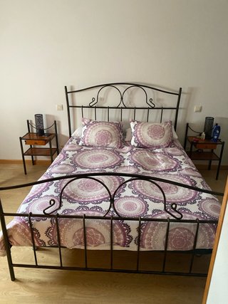 Cama matrimonial 2 Mesita de noche forja y madera
