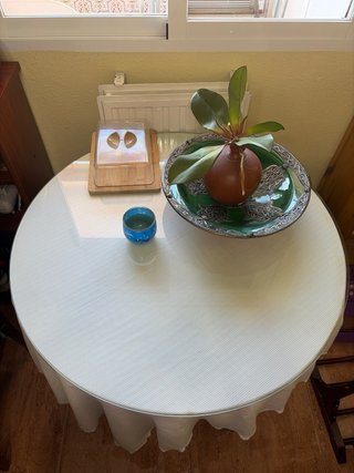Mesa camilla redonda cristal y madera