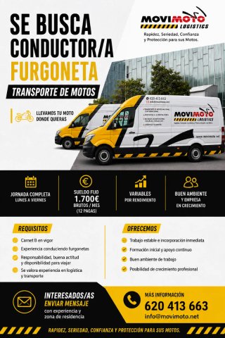 SE BUSCA CONDUCTOR/A Transporte profesional de mot