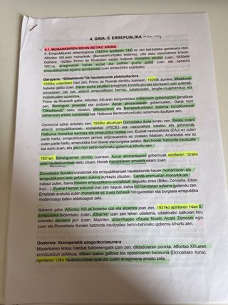Temario Historia de España Euskaraz, 2° bachiller