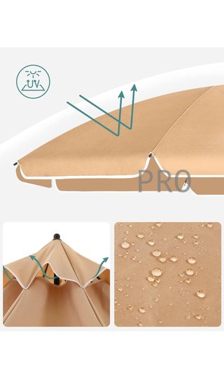 Parasol 160 cm, Sun Protection, UPF 50+, Beach Umbrella, 30°