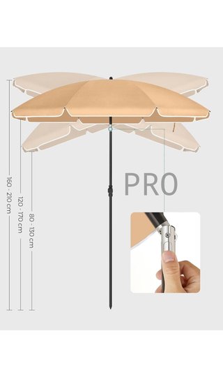 Parasol 160 cm, Sun Protection, UPF 50+, Beach Umbrella, 30°