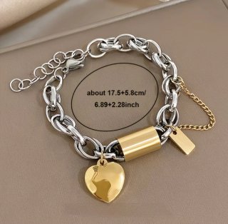 Pulsera eslabones corazón y cilindro