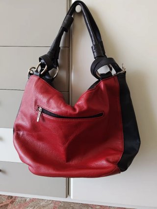 Borsa vera pelle tracolla/spalla nera e rossa