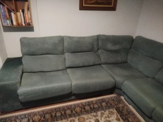 Sofá rinconera verde tela