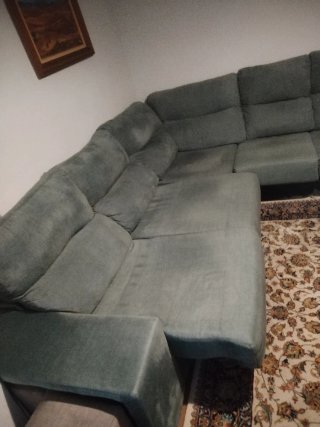 Sofá rinconera verde tela