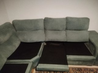 Sofá rinconera verde tela