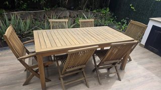 Mesa y 6 Sillas de Jardín teka natural. 180x90 cms