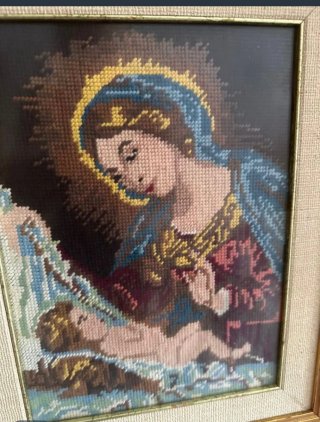 Cuadro religioso vintage Virgen María y Niño Jesús