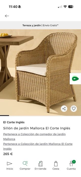 Conjunto Terraza El Corte Inglés Mimbre