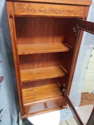 Mueble auxiliar madera con cristal y cajón