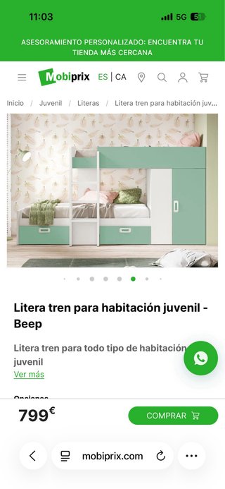 Litera juvenil tren con cajones