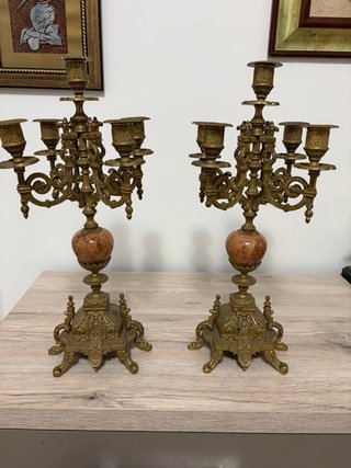 Coppia Candelabri Marmo Bronzo