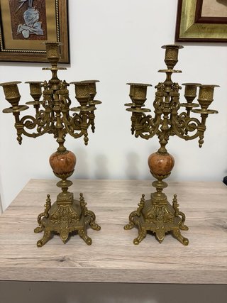 Coppia Candelabri Marmo Bronzo