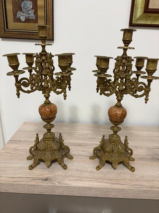 Coppia Candelabri Marmo Bronzo
