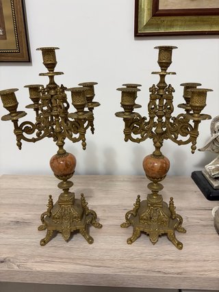 Coppia Candelabri Bronzo Marmo