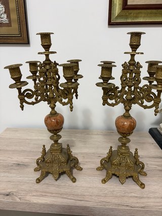 Coppia Candelabri Bronzo Marmo