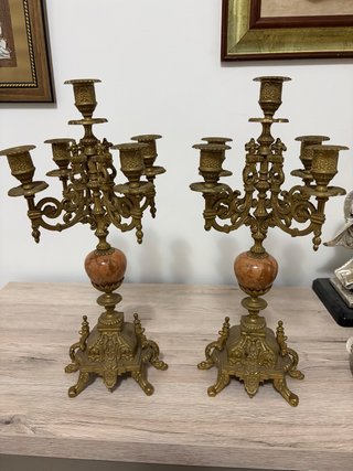 Coppia Candelabri Bronzo Marmo
