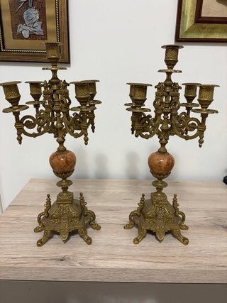 Coppia Candelabri Bronzo Marmo