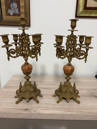 Coppia Candelabri Bronzo Marmo
