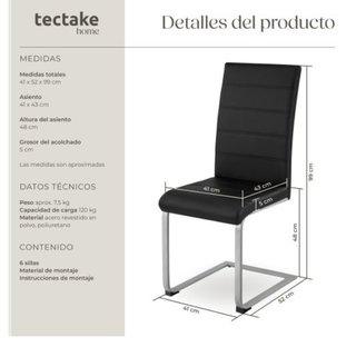 Sillas Comedor Diseño C, Cuero Negro 2 unid