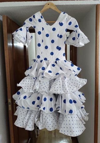 Vestido Flamenca Niña Lunares Azul