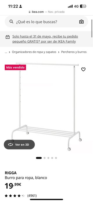 Burro/perchero para ropa IKEA RIGGA blanco