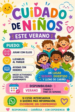 OFREZCO MIS SERVICIOS PARA EL CUIDADO DE TUS NIÑOS
