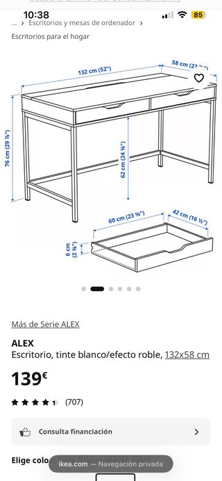 Escritorio Ikea ALEX Madera y Metal