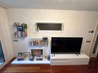 Mueble Salón Blanco Estantes Cristal