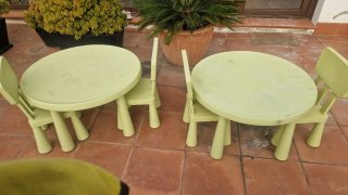 Mesas y Sillas Infantiles Verdes (2 Mesas, 4 Silla
