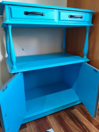Mesa Auxiliar Restaurada Azul y Gris