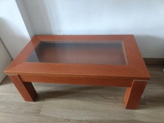Mesa auxiliar salón cristal y madera cerezo