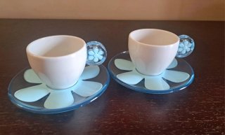 Coppia Tazzine Caffè con Piattini Fiore Azzurro