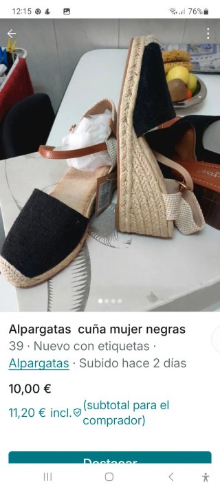 Alpargatas cuña F&F tela negra y esparto
