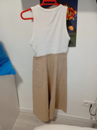 Vestido largo ZARA beige y blanco