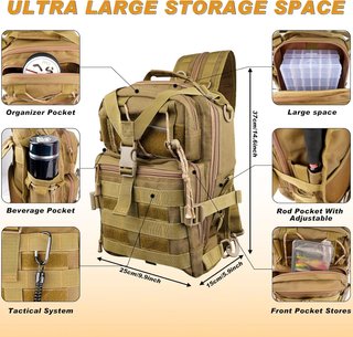 Mochila de pesca marrón con accesorios NUEVA