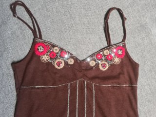 Top marrón chocolate Vintage Blanco- Boho/ Y2K