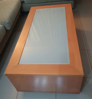 Mesa centro madera y cristal con ruedas