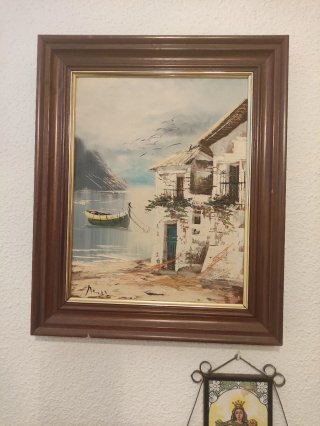 Pintura al óleo de casas bonitas Firmados.