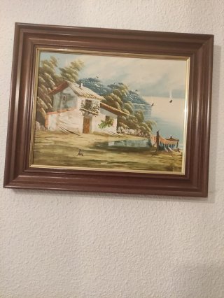 Pintura al óleo de casas bonitas Firmados.