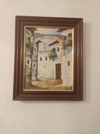 Pintura al óleo de casas bonitas Firmados.