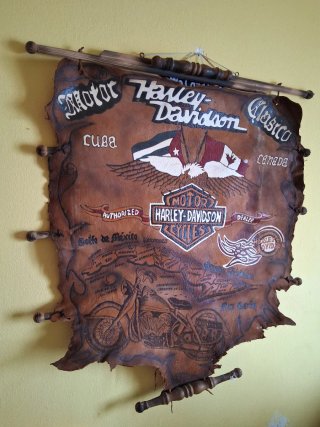 Cartel Harley Davidson Cuero Motor Clásico