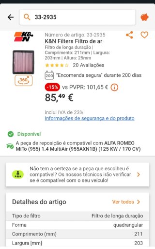 Filtro K&N Abarth/Alfa Mito/Corsa D OPC