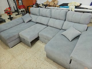 Sofá Chaiselongue con arcón verde agua