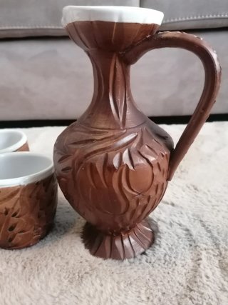 Brocca e 6 Bicchieri Ceramica Vintage Intagliata