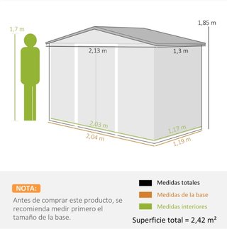 Cobertizo Jardín 2,42 m2 Metal y Plástico