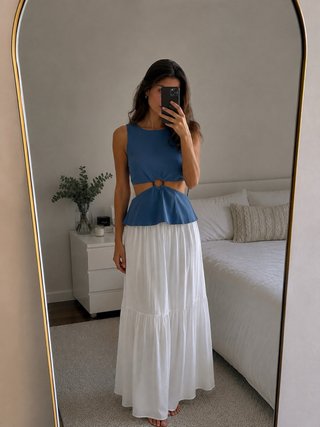 Vestido largo Zara azul y blanco