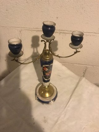 Centrotavola portacandele in ceramica e ottone