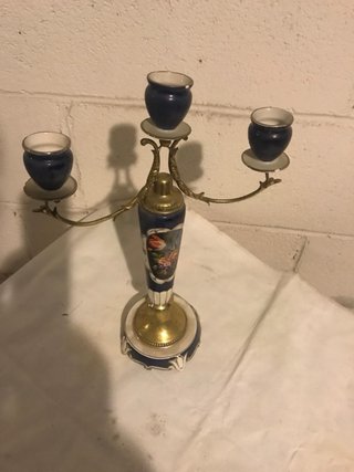 Centrotavola portacandele in ceramica e ottone
